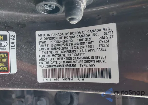 2014 Honda Cr-V Ex z USA, uszkodzony, nr VIN 2HKRM4H50EH668801